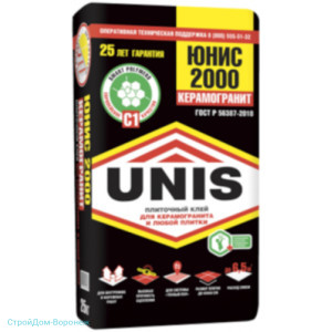 Клей плиточный UNIS 2000 (черный) 25 кг